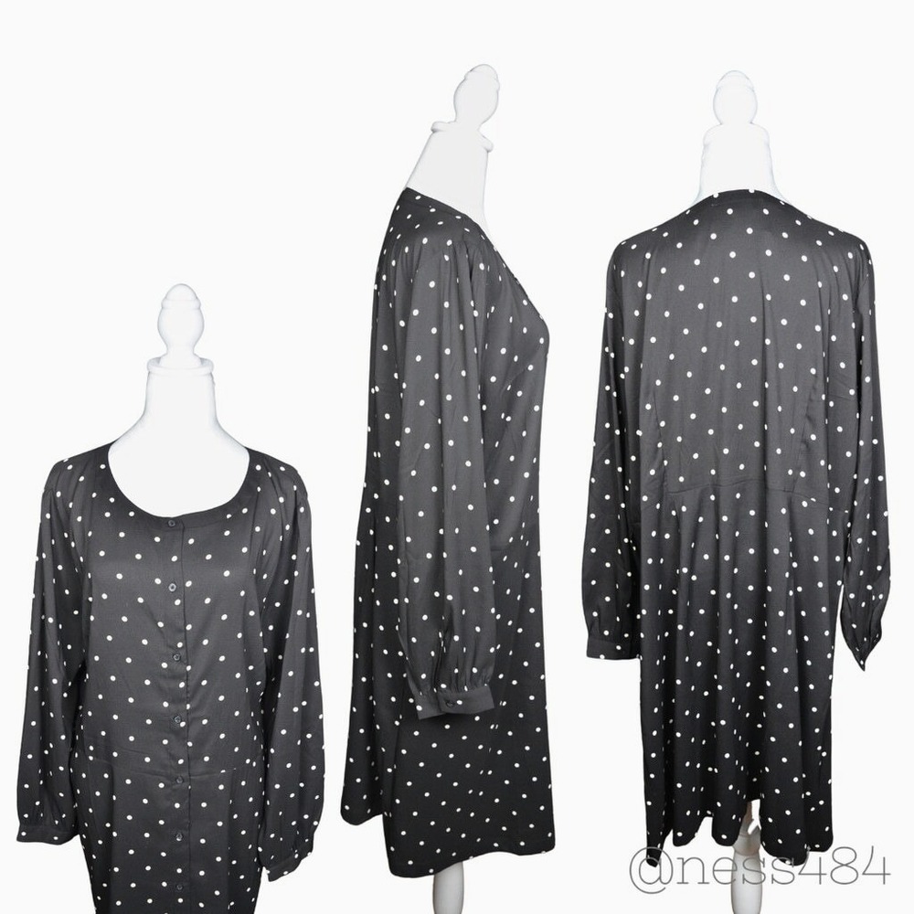 Ann Taylor Loft NWT Black White Polka Dot Long Sleeve Dress Women's Plus 20W - Picture 2 of 3